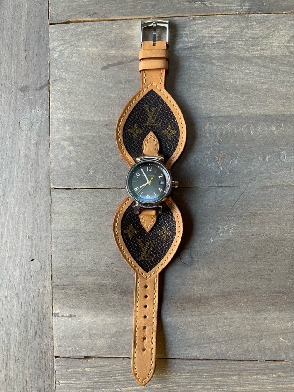 Louis Vuitton Stainless Steel Monogram 28mm Tambour Quartz Watch Brown